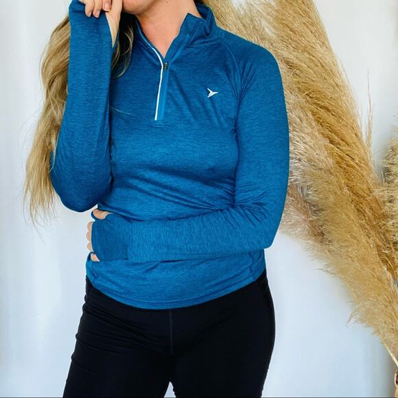 OLD NAVY ACTIVE Navy Blue Stripe Long Sleeve Half Zip Tight Sweater Shirt Gym S - Picture 8 of 8